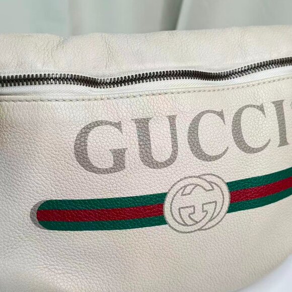 Gucci GG Logo White Large Bum Bag with Green Red Stripes - Picture 6 of 8